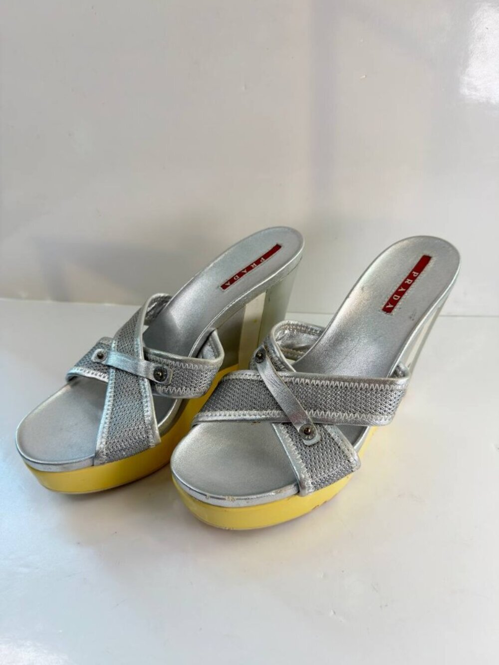 Prada Metallic Wedge Sandals – Women’s Size EU 36 / US 6